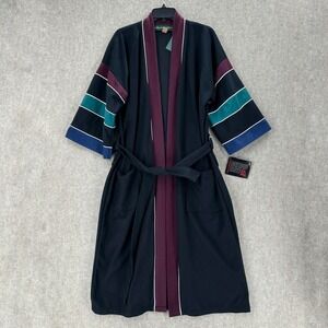 Hill & Archer Black One Size Fits All Fleece Smoking Robe Kimono Striped